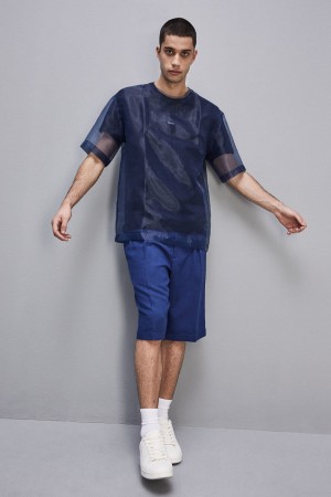 Patrizia Pepe Boxy Short Sleeve T-shirt With Raw Cut Hem Azuis | 8325-LXZPC
