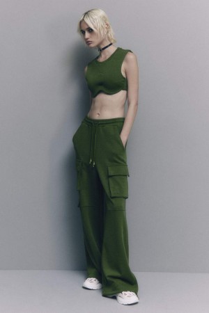 Patrizia Pepe Cotton Blend Fleece Cargo Pants Verdes | 9143-XVTCD
