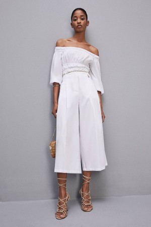 Patrizia Pepe Cropped Over Fit Pants Branco | 0617-YWDTB