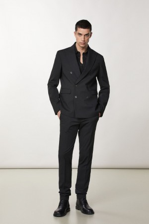 Patrizia Pepe Double-breasted Canvas Jacket Pretas | 6839-WVNMI