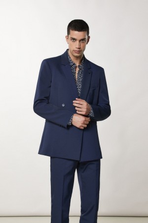 Patrizia Pepe Double-breasted Gabardine Jacket Azuis | 9603-EUTSC