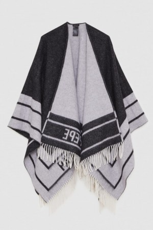 Patrizia Pepe Double-faced Fringed Poncho Pretas | 1580-EHAVW