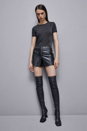 Patrizia Pepe Essential Short-sleeved Sweater Pretas | 0742-NDZQF