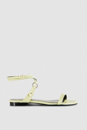 Patrizia Pepe Flat Smooth Leather Sandals Amarelas | 7409-KVGJH