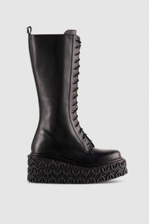 Patrizia Pepe Leather Boots With Side Zipper Pretas | 6028-PNUKJ