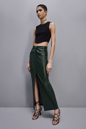 Patrizia Pepe Long Skirt In Coated Fabric Verdes | 6201-JOSVQ