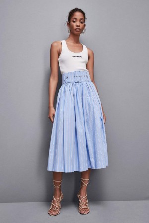 Patrizia Pepe Midi Flared Skirt With Belt Luz Azuis | 4278-MKDCX