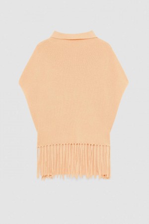 Patrizia Pepe Organic Wool Fringed Poncho Bege | 2940-JYBVO