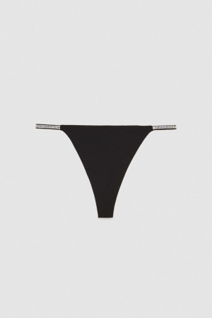 Patrizia Pepe Rhinestone-decorated Jersey Thong Pretas | 7941-MJOHW
