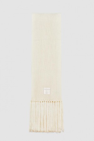 Patrizia Pepe Ribbed Scarf With Fabric Fringes Bege | 9210-GFJAW