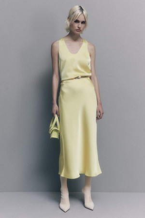 Patrizia Pepe Shiny Satin Midiskirt Amarelas | 1946-UCDSG