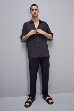 Patrizia Pepe Short Sleeve Shirt In Viscose Twill Azuis | 5263-JYXZV