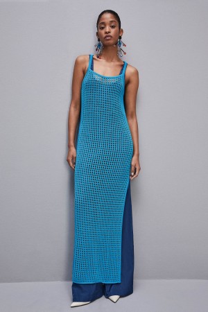 Patrizia Pepe Sleeveless Viscose Blend Mesh Dress Luz Azuis | 2706-IVACD