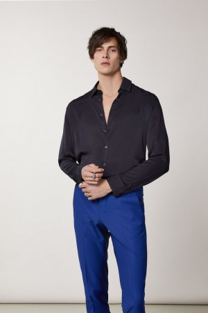Patrizia Pepe Solid-colored Shirt In Viscose Twill Azuis | 0213-YFCIQ
