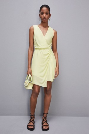 Patrizia Pepe Wrap-effect Sleeveless Dress In Certified Viscose Amarelas | 7580-ZFKJY